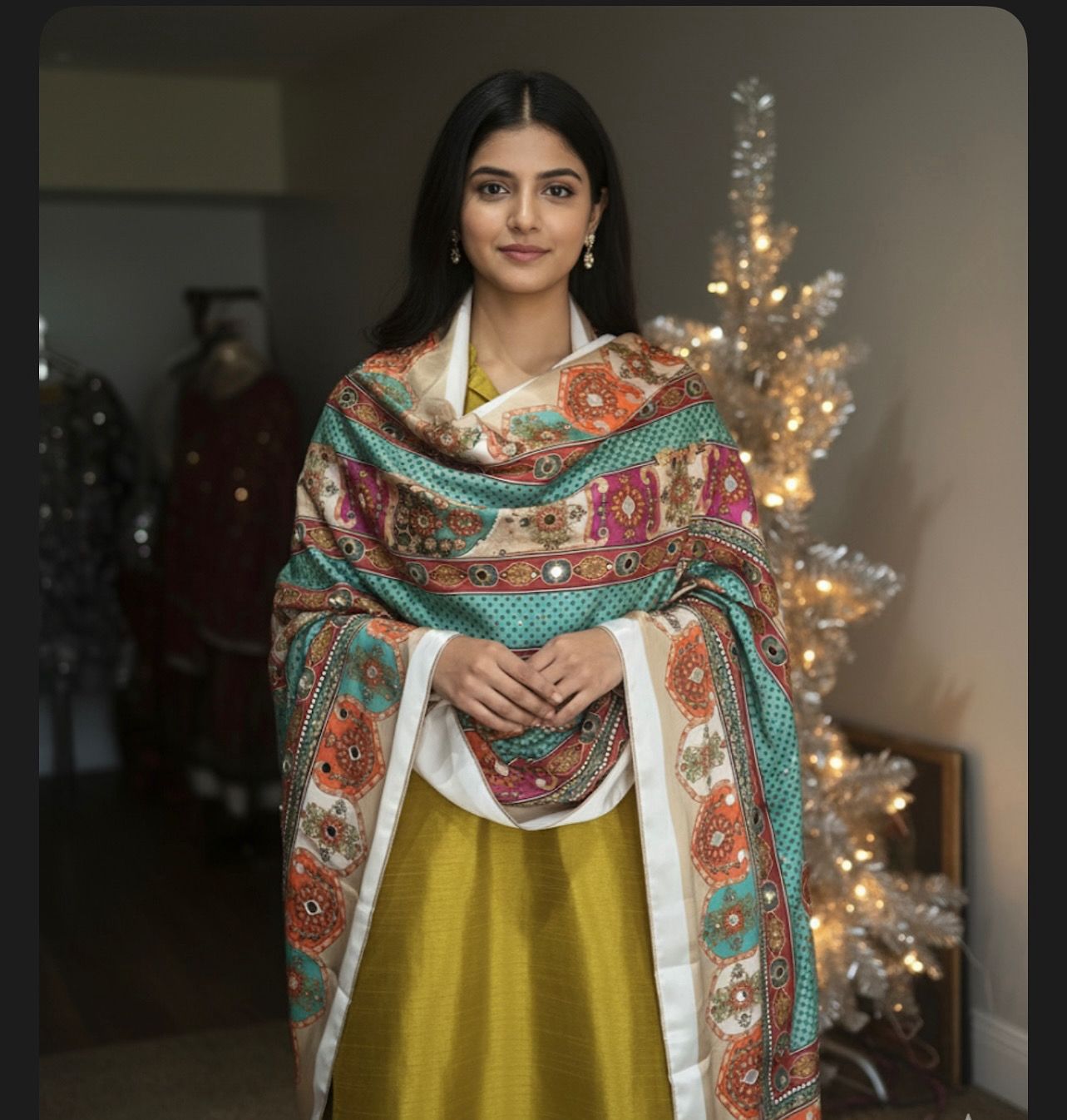 Mustard Color Raw Silk Three Piece Outfit Fancy Dupata With Kaj Work